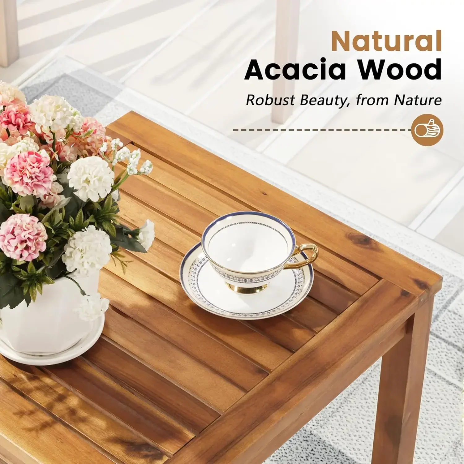 Outdoor Furniture Table And Chairs - ชุดเฟอร์นิเจอร์ระเบียงไม้กระถิน 3 ชิ้น พร้อมโต๊ะกาแฟและเบาะรองนั่ง ชุดนั่งพักผ่อนกลางแจ้ง เก้าอี้ระเบียงสำหรับเฉลียง