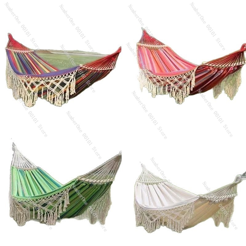 Garden Swing Chair - เปลญวนผ้าแคนวาสแบบคู่ พร้อมพู่ห้อย สำหรับตั้งแคมป์กลางแจ้ง เก้าอี้แขวนป้องกันการพลิกคว่ำ พกพาสะดวก ทำจากผ้าหนา