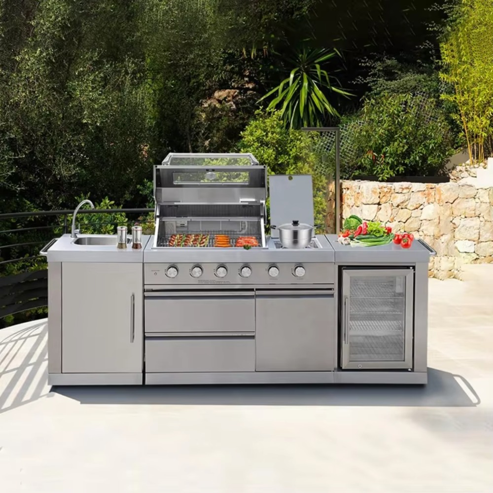 Outdoor Furniture Kitchener - ชุดครัวกลางแจ้งพร้อมหลังคาคลุม ป้องกันสภาพอากาศ ตู้บาร์บีคิวสแตนเลส ชุดครัวสวนพร้อมเตาปิ้งย่าง