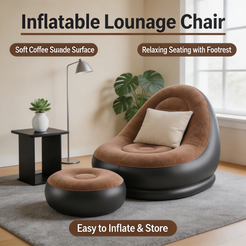 Outdoor Furniture Recliner Set - โซฟาปรับนอนแบบพกพา เก้าอี้เป่าลม พับได้ ใช้ได้ทั้งในบ้านและนอกบ้าน พร้อมที่วางเท้า เตียงลมพับได้