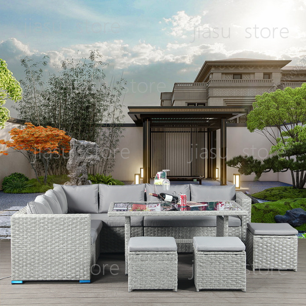 Outdoor Furniture Rattan - ชุดเฟอร์นิเจอร์ระเบียงหวายกลางแจ้ง ชุดโซฟาเข้ามุมหวาย โซฟาสวนหวาย ชุดเฟอร์นิเจอร์หวายกลางแจ้ง