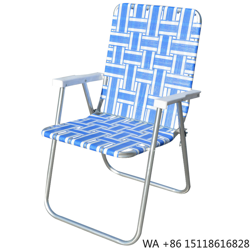Outdoor Furniture Recliner Set - เก้าอี้สนามพับได้แบบมีโครงตาข่าย เก้าอี้ชายหาดสำหรับตั้งแคมป์ในสวน สีฟ้า