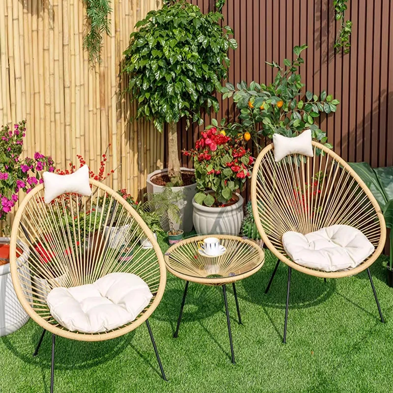 Outdoor Furniture Italian - ชุดเฟอร์นิเจอร์สวนหวายสไตล์เรโทร กันน้ำ สำหรับตกแต่งสวนหลังบ้าน ดีไซน์อิตาลี เคลื่อนย้ายได้ เหมาะสำหรับผู้ใหญ่