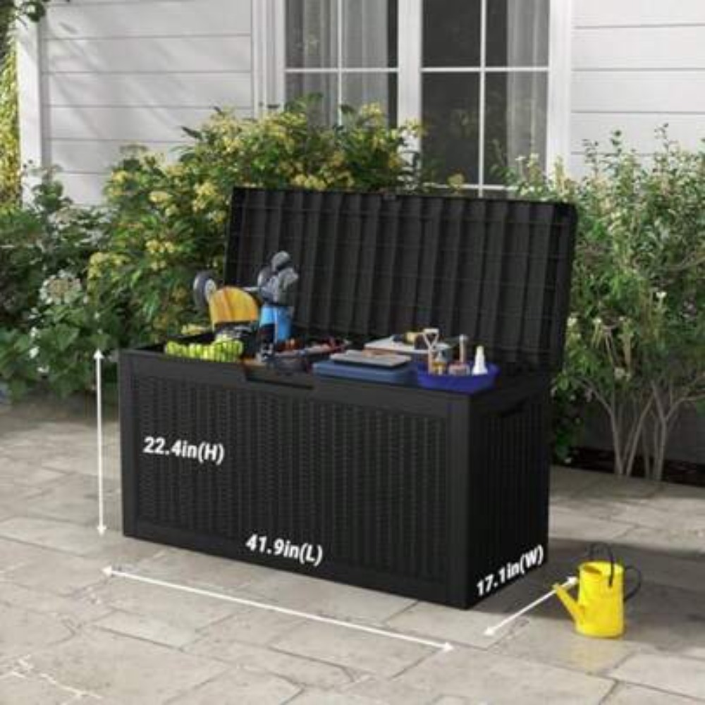 Outdoor Furniture Rattan - กล่องเก็บของกลางแจ้ง กล่องเก็บของกันน้ำ ลายหวาย ทำจากเรซิน สำหรับเก็บเบาะเฟอร์นิเจอร์ลานบ้าน ทนต่อสภาพอากาศ