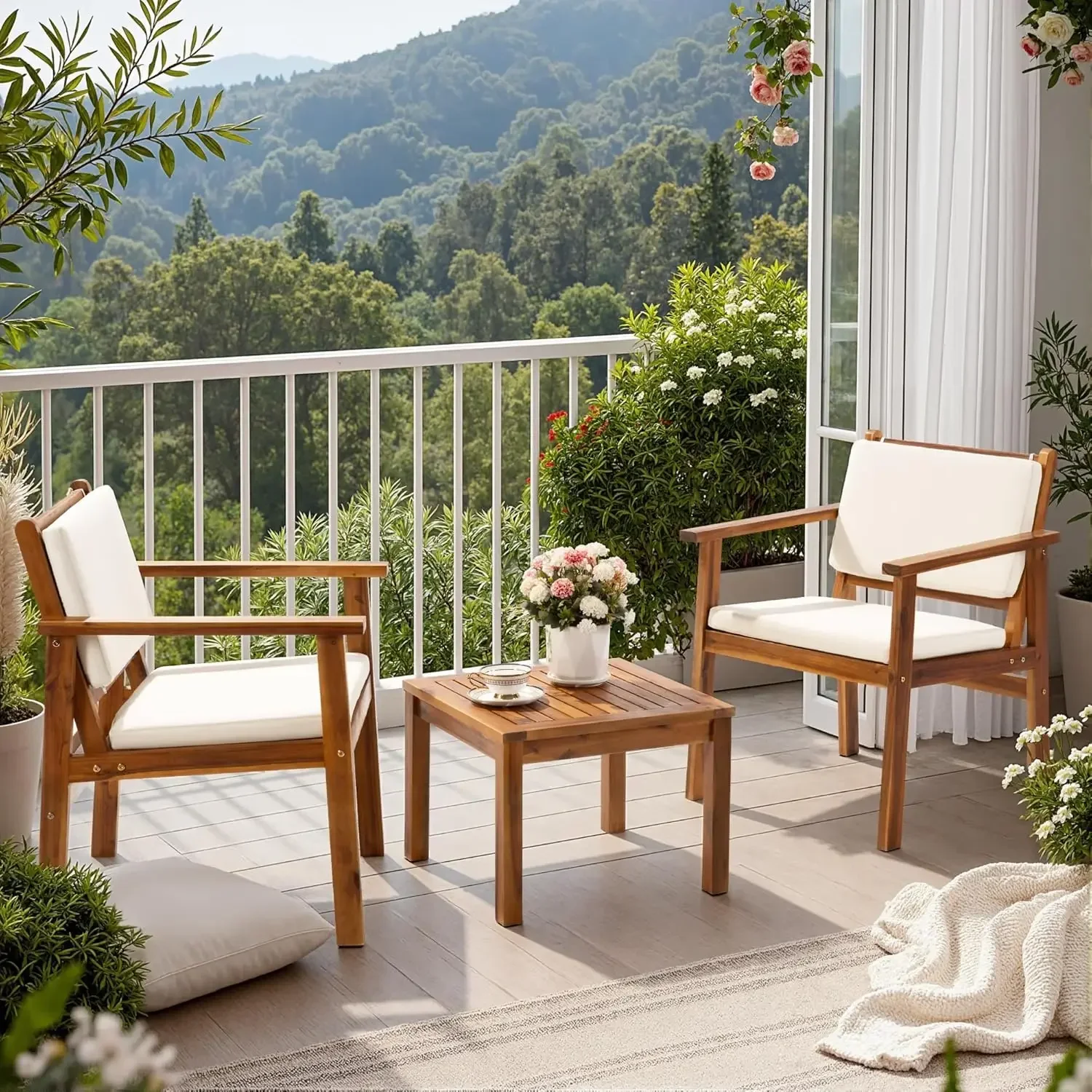 ชุดเฟอร์นิเจอร์ระเบียงไม้กระถิ - Outdoor Furniture Table And Chairs บทวิจารณ์และราคา
