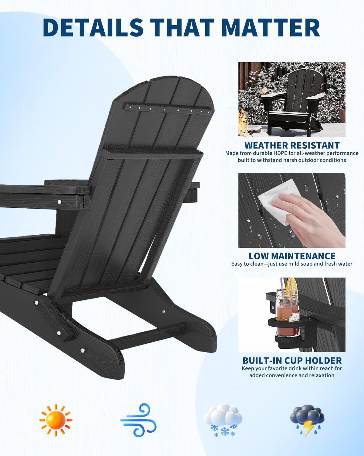 เก้าอี้ Adirondack พับได้ ทำจา - Outdoor Furniture Hdpe บทวิจารณ์และราคา