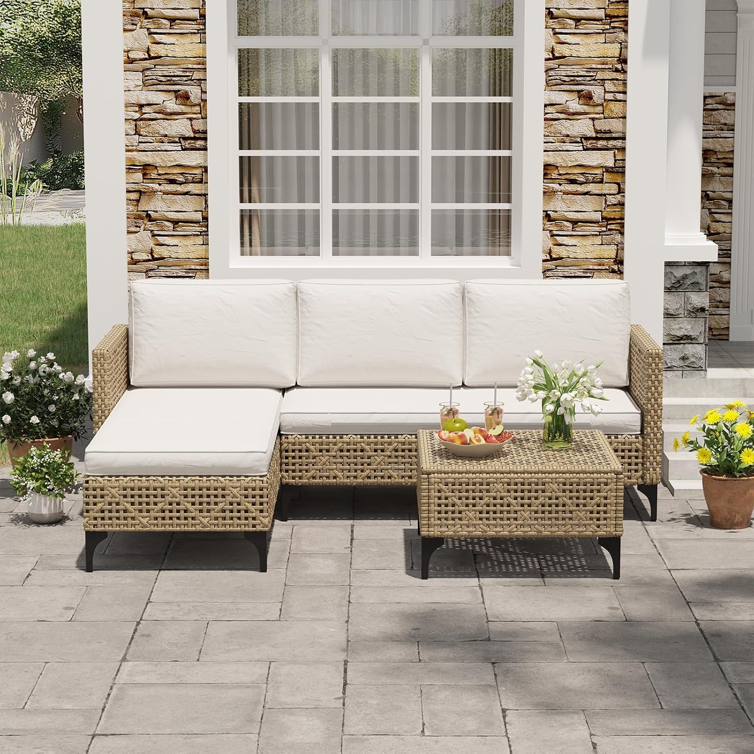 ชุดโซฟาหวายสำหรับลานบ้าน 3 ชิ้ - Outdoor Furniture Rattan บทวิจารณ์และราคา