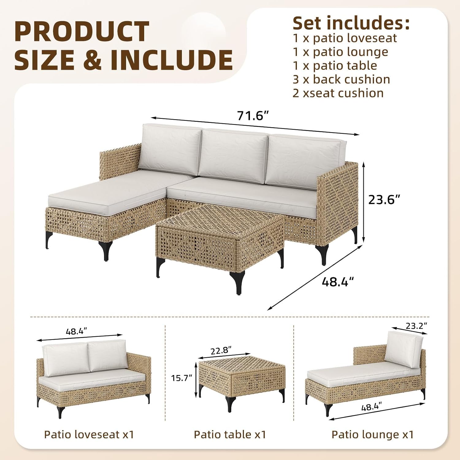 ชุดโซฟาหวายสำหรับลานบ้าน 3 ชิ้ - Outdoor Furniture Rattan บทวิจารณ์และราคา